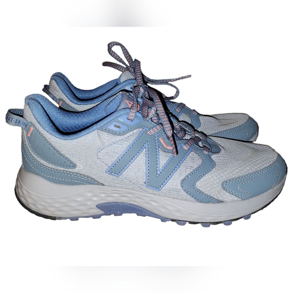 New Balance Blue and White Women's Athletic Sneakers with Pink Accents